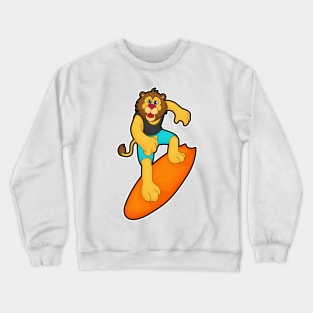 Lion as Surfer with Surfboard Crewneck Sweatshirt